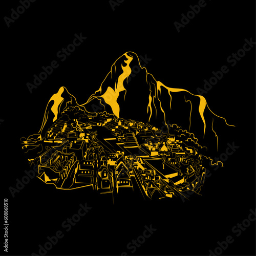 Vector illustration of the Inca archaeological site Machu Picchu Perú 