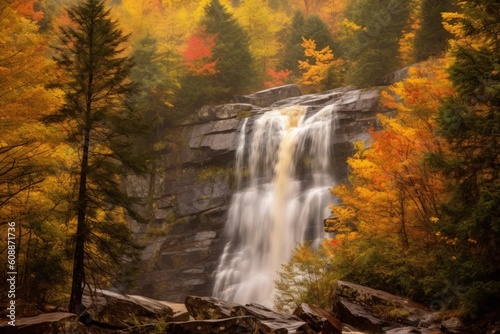 Majestic Waterfall in Autumn - Generative AI