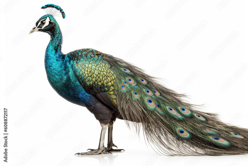 Obraz premium 孔雀 白背景 AI生成画像 ジェネレーティブAI