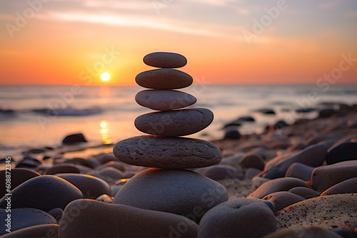 Stones On Pebble Beach At Sunset