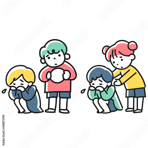 泣いている子供と心配する友達
