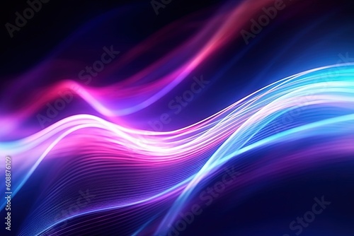 Abstract futuristic background with pink blue glowing lines. Abstract background created with Generative Ai Technology