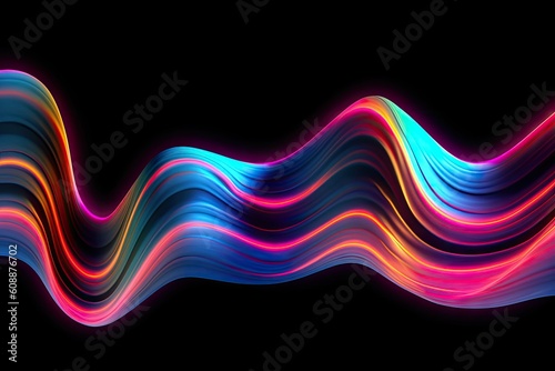 A colorful wave of light on a black background. Abstract background created with Generative Ai Technology