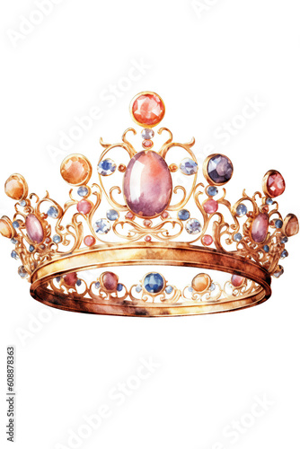 Princess shiny tiara watercolor clipart isolate on white background
