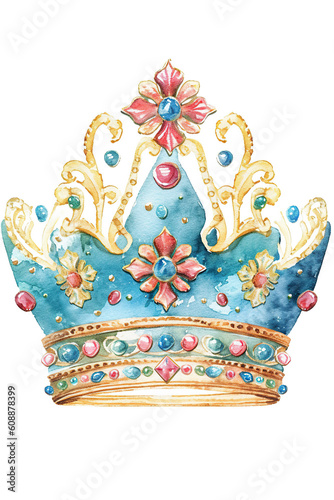 Princess shiny tiara watercolor clipart isolate on white background