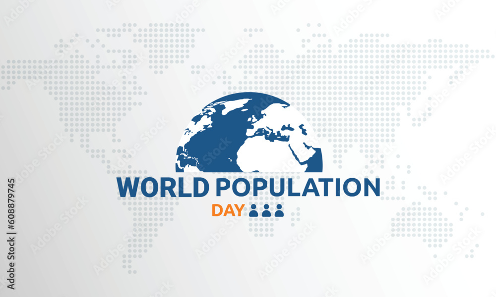 Fototapeta premium World Population Day, with group of colorful raise arms on dot world map dark blue background vector design.