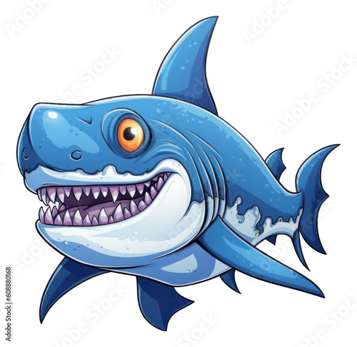 Angry shark cartoon isolated illustration. Generative AI.