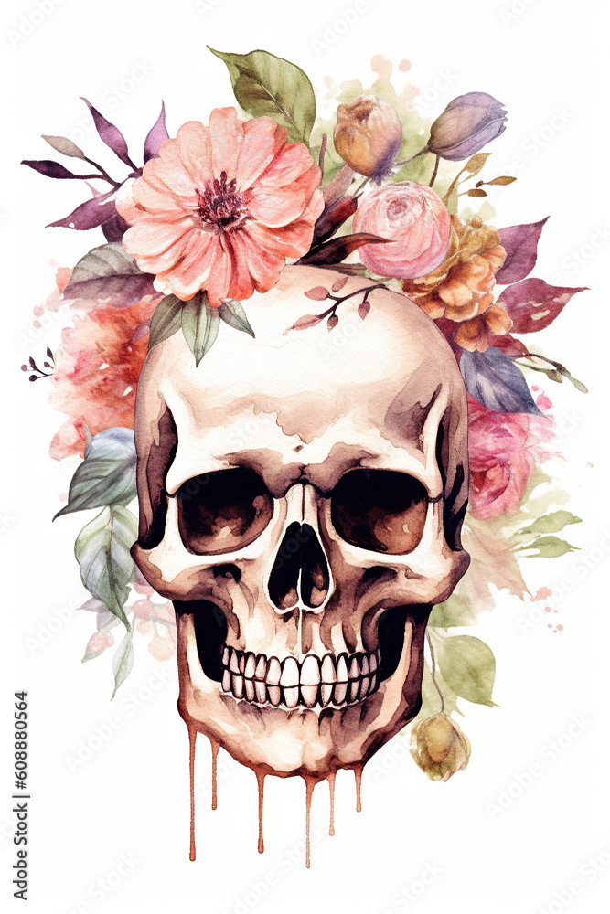 Fototapeta premium skull halloween watercolor clipart isolated on white background