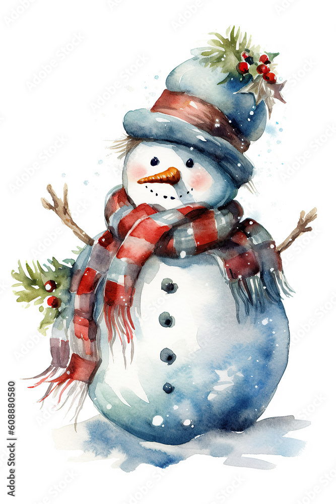 snowman merry xmas watercolor clipart cute isolated on white background snowman merry xmas watercolor clipart cute isolated on white background