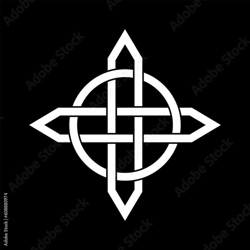 White celtic knot isolated on black background. Sacred logo symbol vector illustration.