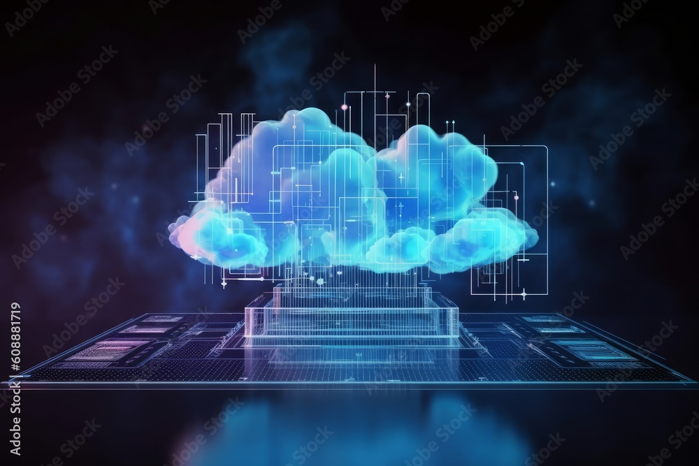 Wide view of cloud server theme illustration. Generative AI Wide view of cloud server theme illustration. Generative AI