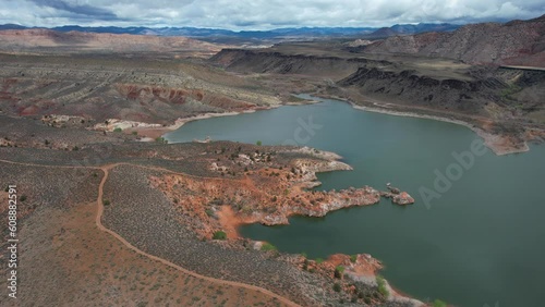 Aerial View of Gunlock Water Reservoir and State Park Landscape, Utah USA photo
