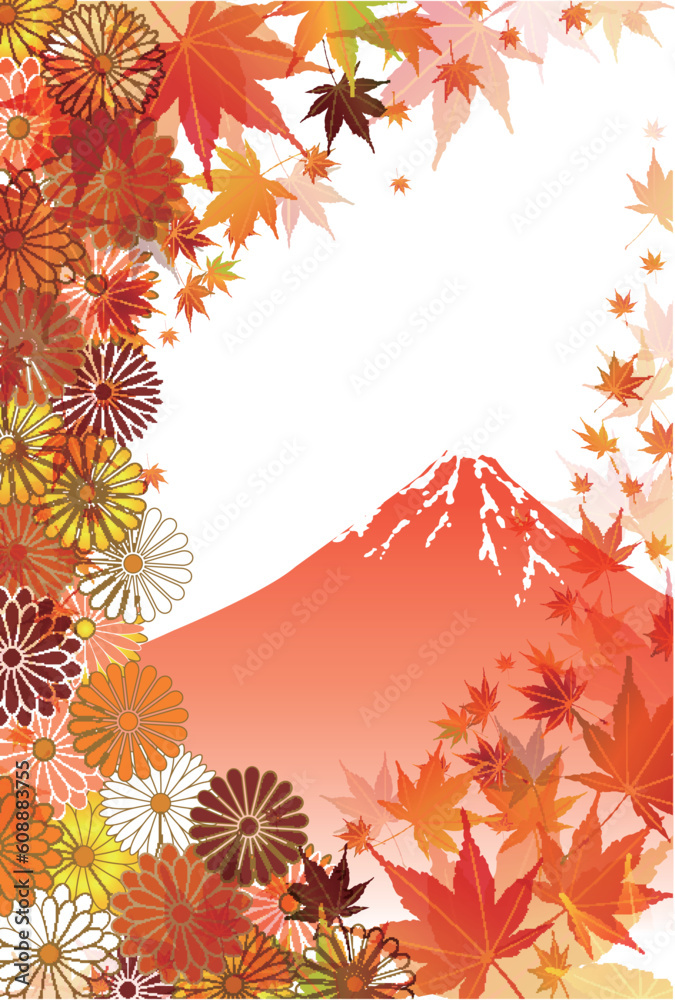 富士山　紅葉　もみじ　菊　背景