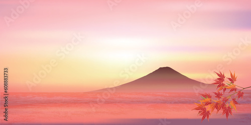 富士山　紅葉　もみじ　風景　背景