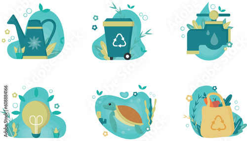 Set illustration vector graphic of environment element go green with flat style design. Good for your web, mobile app, flayer, banner, illustration cover book, etc.