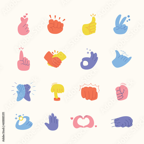 Set Illustration vector of hand gestur with colorfull and different post plus editable, good for emoji whatssapp, snapchat, telegram