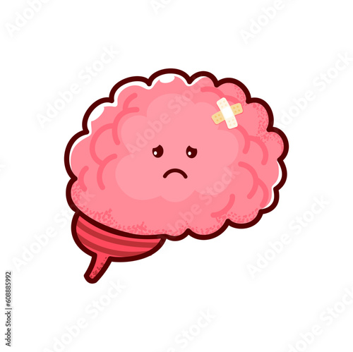 Cartoon sick brain character. Human body disease, medical diagnosis or nervous system internal organ health problem vector personage. Physiology and healthcare character with sick and sad brain