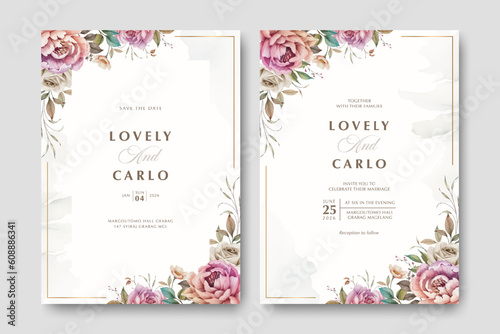 Wedding Card with floral frame template