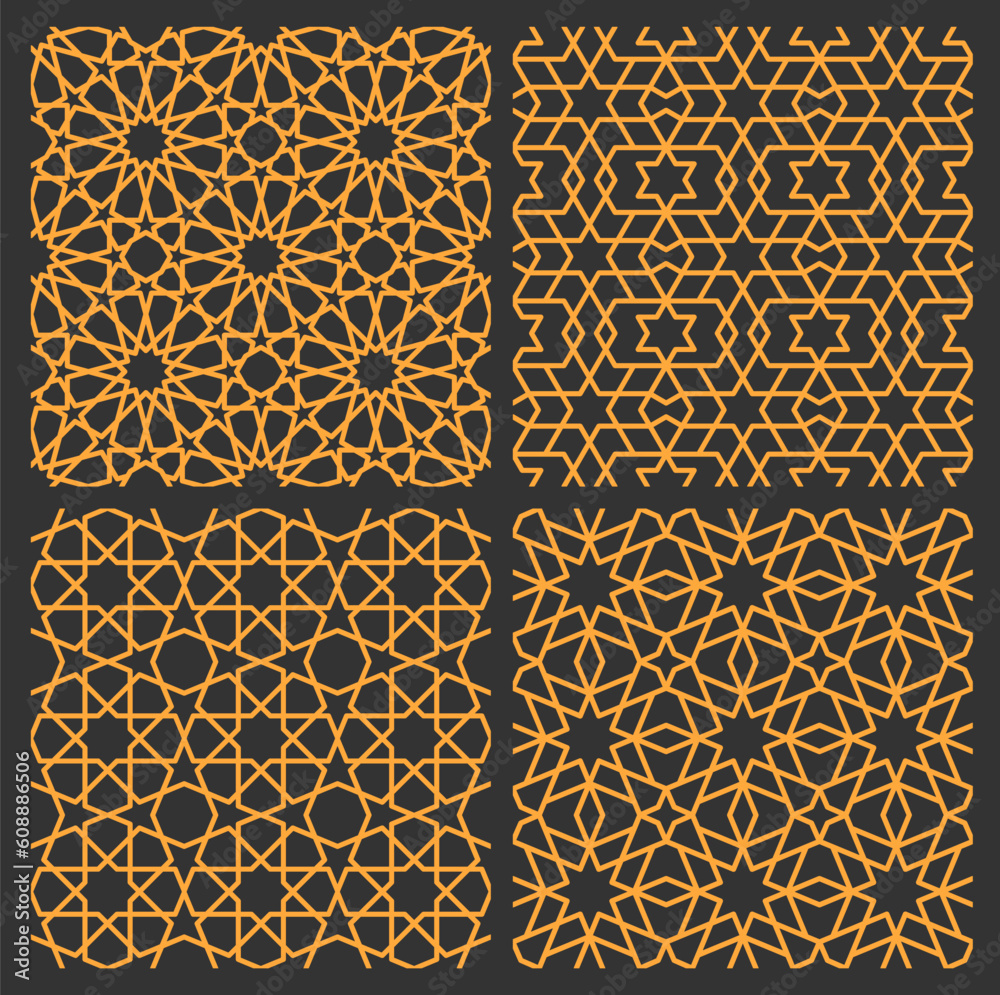 Mashrabiya arabesque or Arabic patterns, seamless Islamic backgrounds, vector mash tiles. Mashrabiya patterns of Arab mosque window or Islamic wall ornament of mosaic lattice geometric decoration