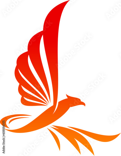 Phoenix bird icon, firebird flying on fire flame wings, vector silhouette symbol. Phoenix or creative falcon, hawk and eagle bird rising, sign for hotel, fashion brand or luxury boutique label