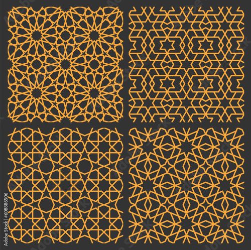 Mashrabiya arabesque or Arabic patterns, seamless Islamic backgrounds, vector mash tiles. Mashrabiya patterns of Arab mosque window or Islamic wall ornament of mosaic lattice geometric decoration