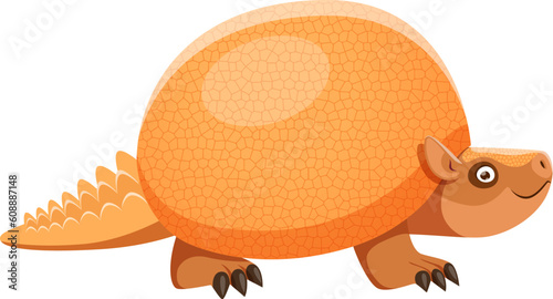 Cartoon Glyptodon armadillo character. Prehistoric animal, paleontology creature or monster isolated vector cute personage. Pleistocene dinosaur era wildlife herbivore armored beast