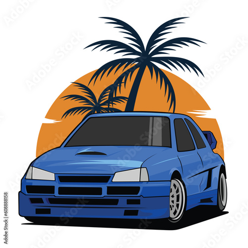 drifting car vector art illustration car on the beach design © rudy