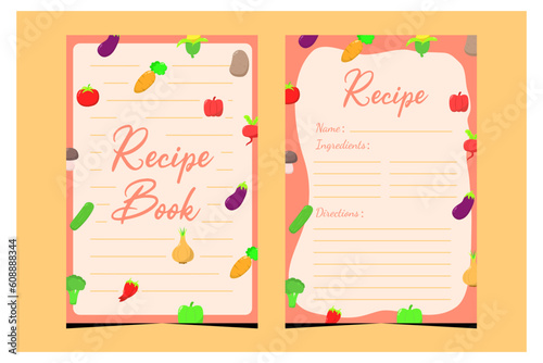 Cover page vector templates for recipe books with vegetables element.