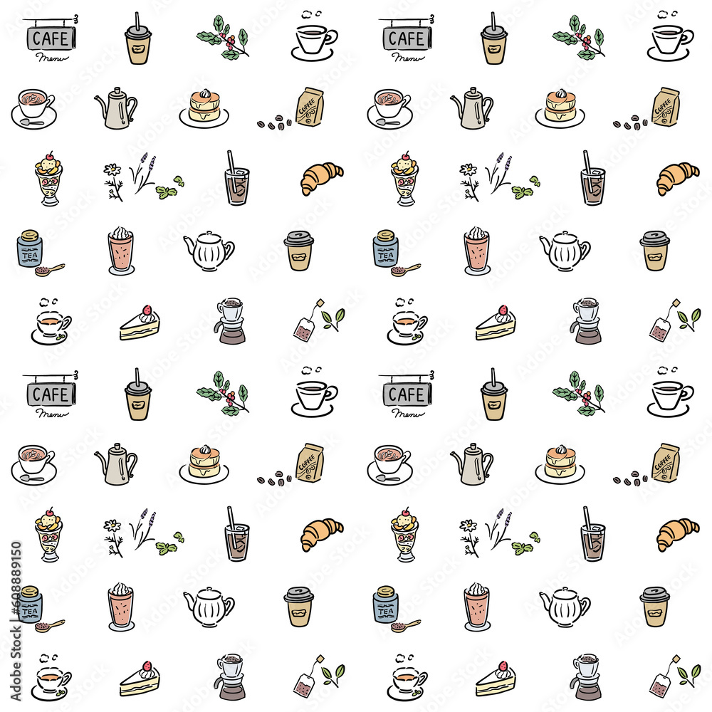 カフェメニューのイラスト 手描き カラー 背景素材 カフェメニューのイラスト 手描き カラー 背景素材