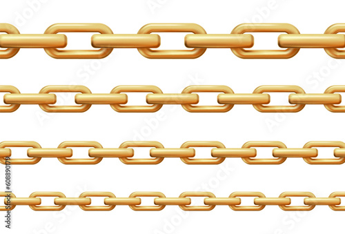 3d realistic vector icon illustration. Seamless golden chain. Small and gid links. photo