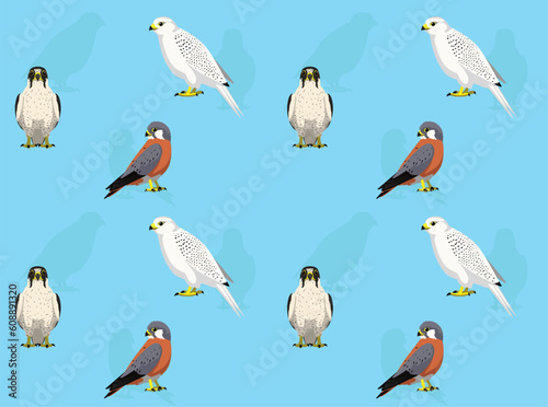 Bird Falconry Gyrfalcon Set Cute Cartoon Seamless Wallpaper Background