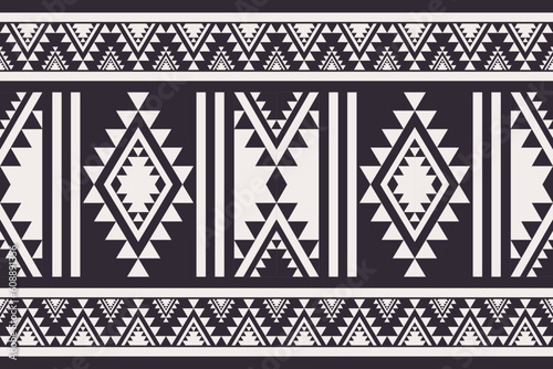 Southwest Navajo border black and white pattern. Vector traditional ethnic southwest border seamless pattern. Ethnic geometric black and white pattern use for textile, carpet, cushion, wallpaper, etc.