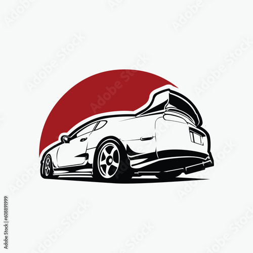 Premium Japanese Sport Car Rear View Vector Isolated. Best for JDM Tshirt and Sticker Design