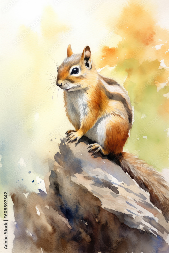 chipmunk watercolor, generative ai chipmunk watercolor, generative ai