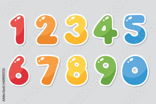 Colorful and playful numbers for kids, from zero to nine. Vector illustration.