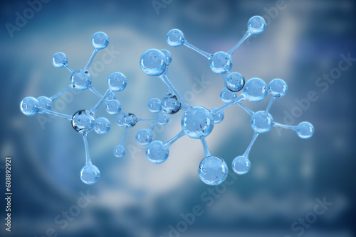 Digital png illustration of 3d blue molecules on transparent background