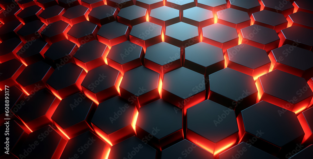 hexagon geometric pattern background with luminous effect, generative ai hexagon geometric pattern background with luminous effect, generative ai