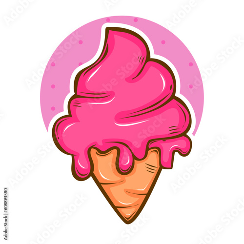 colorful line art strawberry ice cream in cone