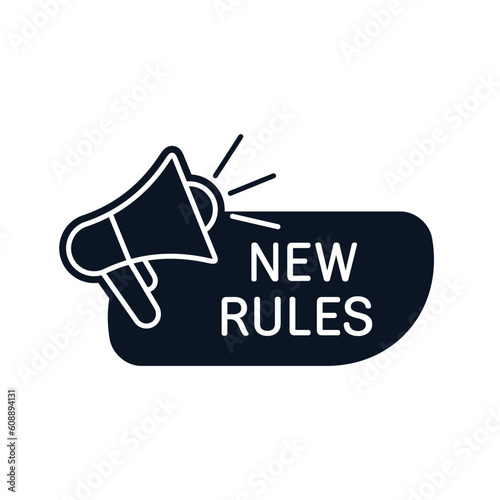  Megaphone with new rules speech bubble. Loudspeaker. Banner for business, marketing and advertising. Vector illustration  isolated on white background.