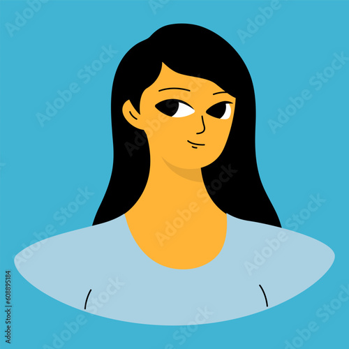 Positive emotions concept. Cartoon cute girlish face