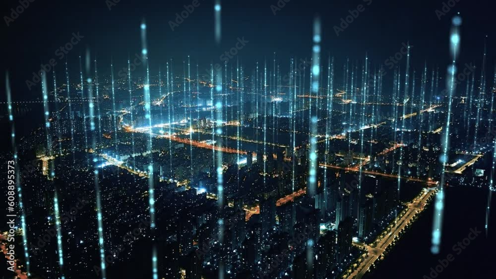 Modern city with wireless network connection concept Modern city with wireless network connection concept