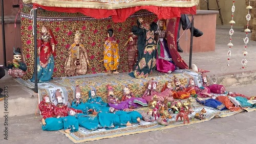 Colorful India dance puppets show market entertainment 