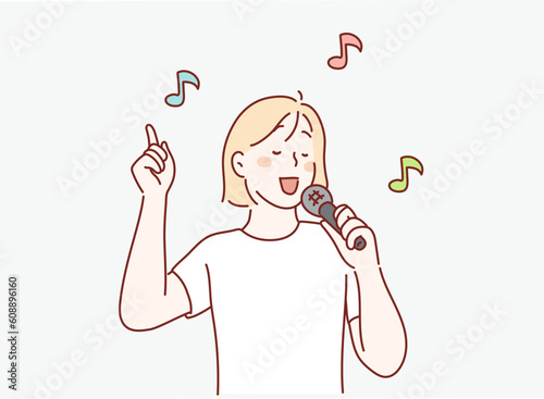 Woman Singer.Hand drawn style vector design illustrations.