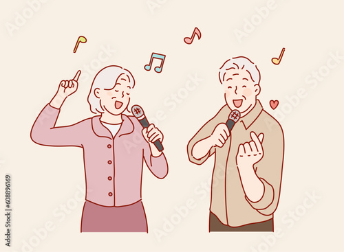 couple husband and wife singing songs. Hand drawn style vector design illustrations.