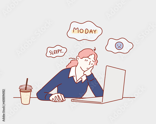 Monday morning again. Business working in office. Hand drawn style vector design illustrations.