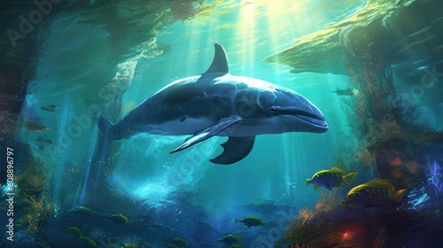 Dolphin in the deep blue ocean made with Generative AI © Ascendance.dev