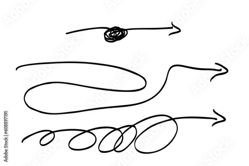 set simple vector complicated way to destinantion sketch curl arrow single one line art, continuous