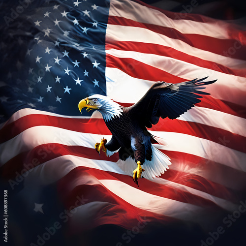 american flag and eagle, Ross Tran American Flag Eagle Graphic, blue, banner, freedom,  AI generated	