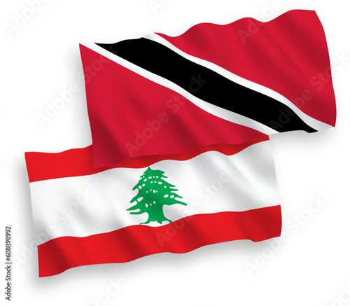 Flags of Republic of Trinidad and Tobago and Lebanon on a white background