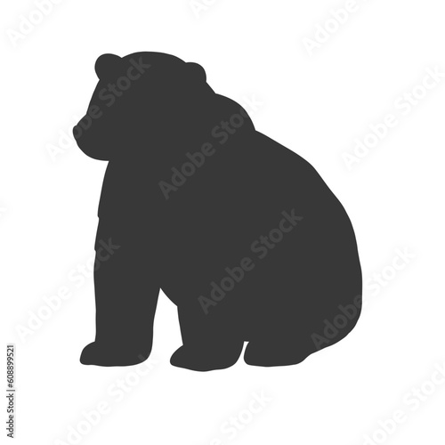 White polar bear. Outline illustration of forest animal. Black silhouette.
